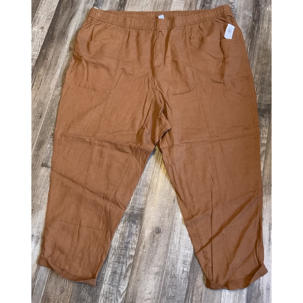 Old Navy Rust Brown Linen Blend Pull On Elastic Waist‎ Pants Size 3X  New